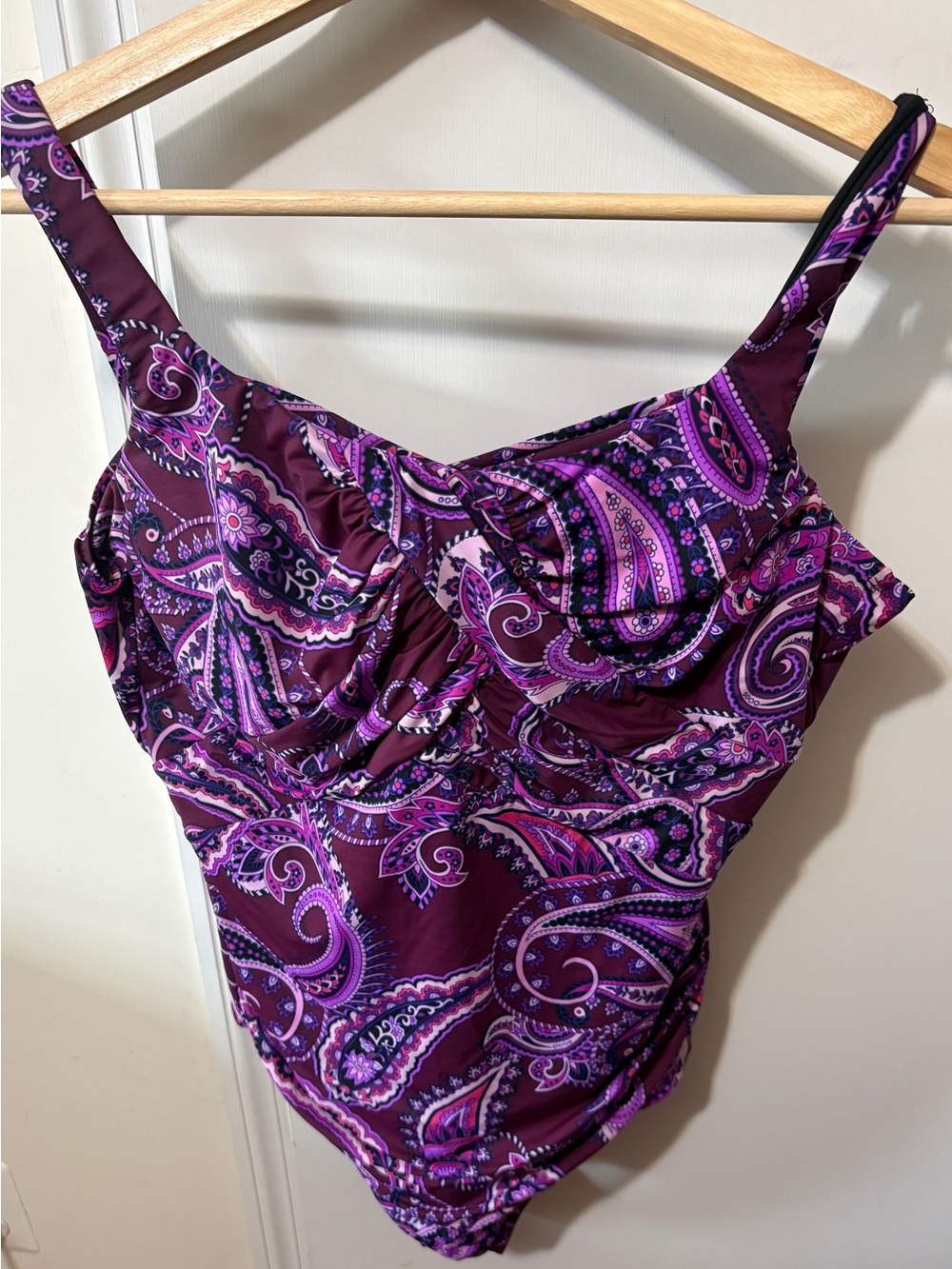 Lands' End Black and Purple Paisley Swimsuit Label View